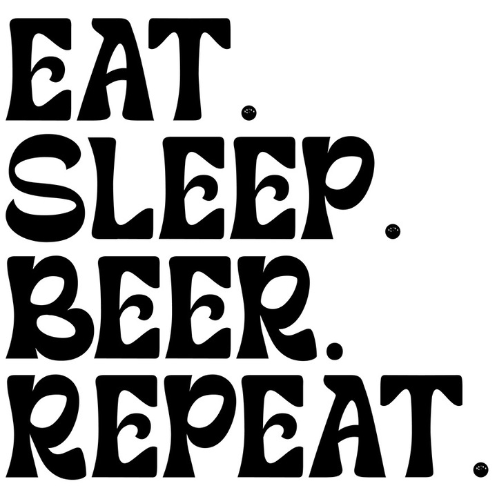 Sticker Exterior cu textul in engleza "Eat. Sleep. Beer. Repeat." - mananca dormi bere repeta, Vinyl Negru, 30 cm