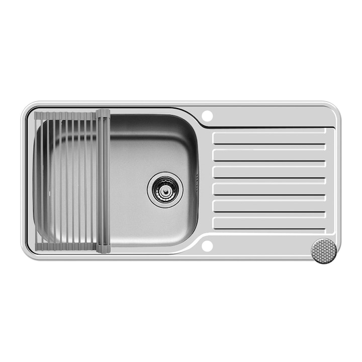 Set chiuveta inox Pyramis SPACE PLUS si suport multifunctional ROLL UP, 1 cuva, 1 picurator, 960x480mm, adancime 200mm, finisaj inox texturat