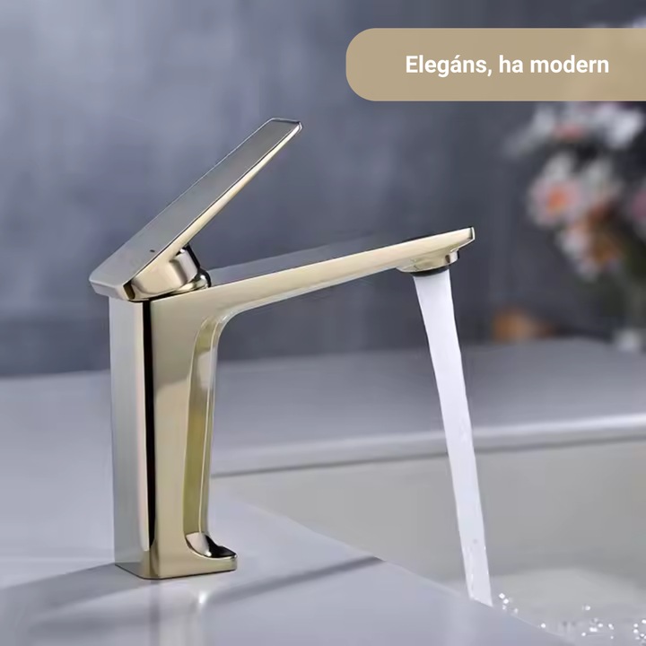BiXXBi Bath X mosogató csaptelep, arany, modern és egyszerű, fürdőszobába vagy konyhába, hideg és meleg beállítással, gyors telepítés, tartós, korrózióálló, egy fogantyús, kerámiapatron, sima tapintású, modern