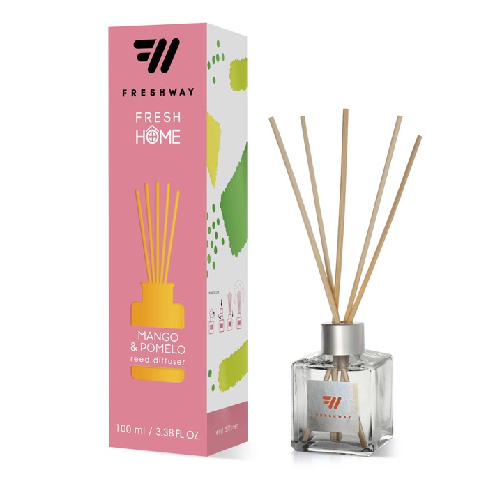 Odorizant cu betisoare FRESH WAY Home Parfum, 100 ml, Mango & Pomelo