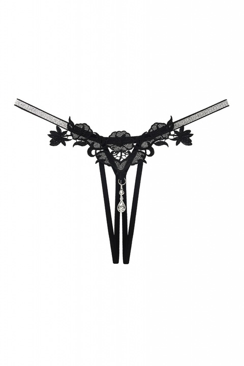 Chiloti sexy tanga decupati, model floral cu pandantiv decorativ LH2309negru 103327, Negru, One Size
