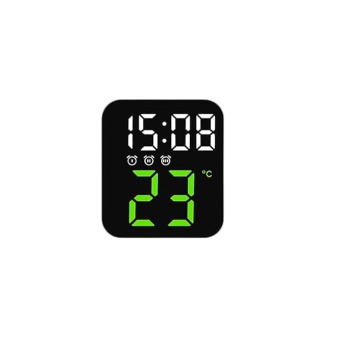 Ceas electronic multifunctional, alarma, calendar, termometru, alb/verde