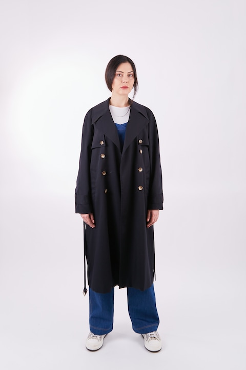 Trenci dama, Stefanett, Bumbac, Negru, One size