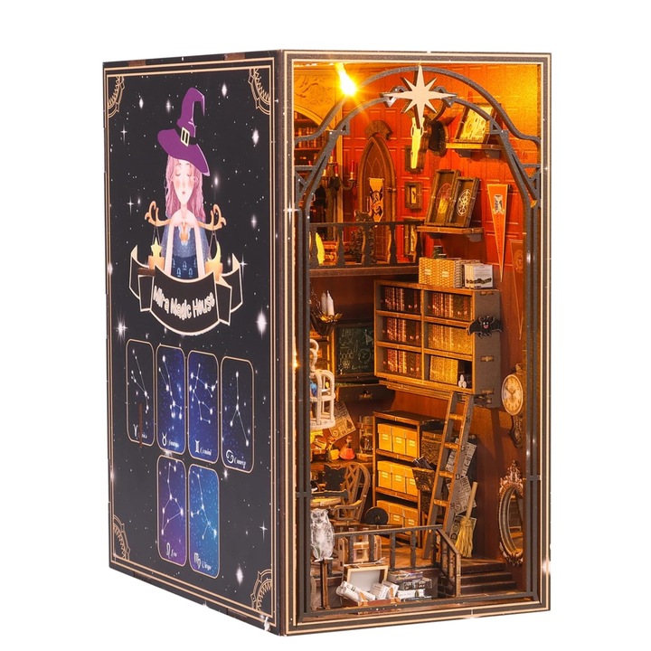 3D puzzle, WALALLA, DIY könyvgerinc, LED lámpa, varázsház, gyerekeknek/felnőtteknek, barna