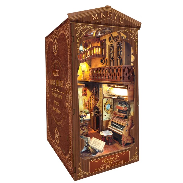 3D puzzle, WALALLA, DIY könyvgerinc, LED lámpa, gyerekeknek/felnőtteknek, barna