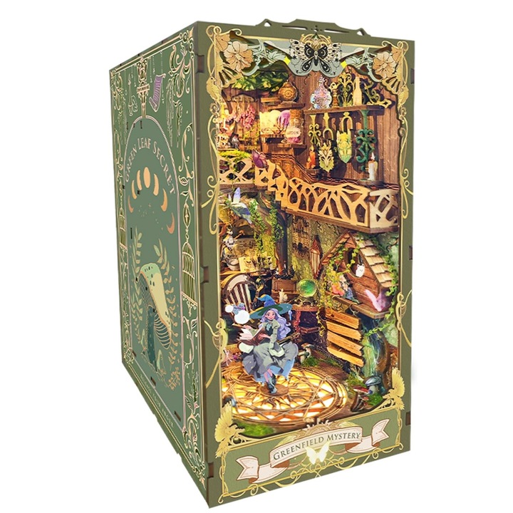 3D puzzle, WALALLA, DIY könyvgerinc, LED világítás, gyerekeknek/felnőtteknek, 298 darab, zöld