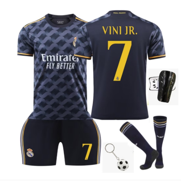 Комплект футболни фланелки за детска спортна екипировка Real Madrid Vinicius, ANUTETOUNI®, полиестер, черен, Черен, 140-150 CM