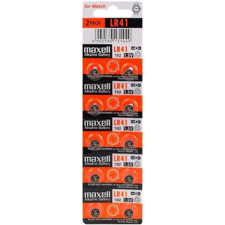 Комплект от 10 алкални батерии Maxell LR41, AG3, 392A, 10 броя/блистер