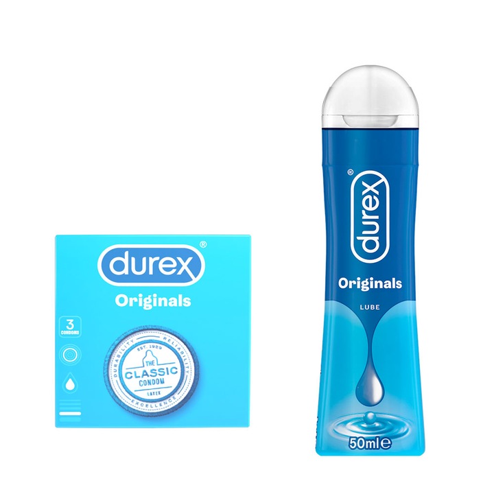Durex Classic óvszer, 3 db + Durex Originals Lubricant, 50 ml