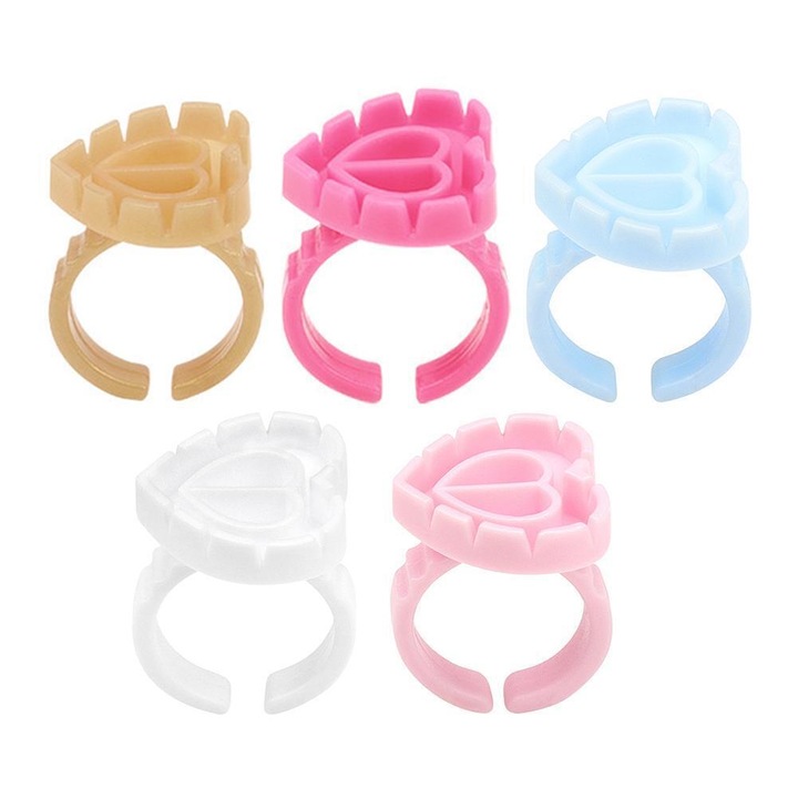 Комплект от 10 пръстена с форма на сърце за лепило - всички цветове