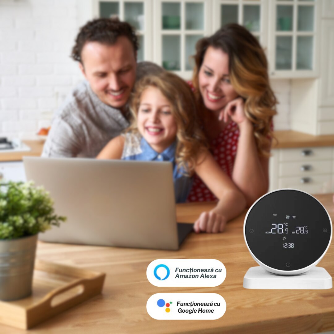 Termostat de ambient, Smart wireless, Aplicatia Tuya, Compatibil cu