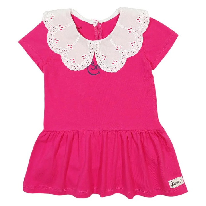 Rochita SMILE pentru copii/fetite, ERAKIDS, volane, guler brodat decorativ, material usor, Bumbac premium, Fucsia