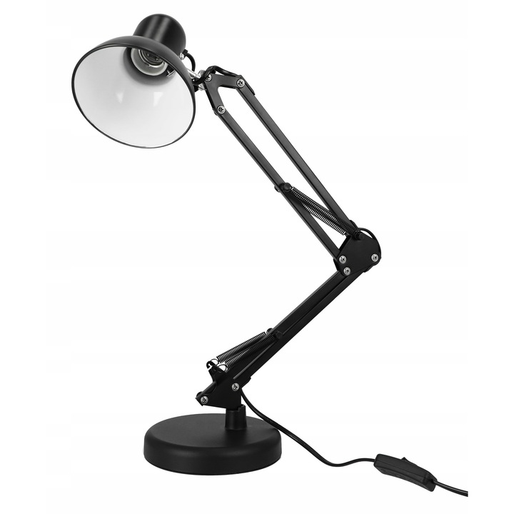 Lampa de birou, reglabila, 2 suporturi, E27, LED, cu intrerupator, cablu 115cm, baza solida, fara bec inclus