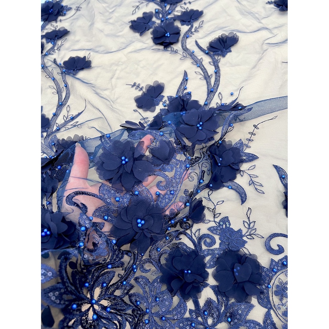【てぃんくる】布ポスター・BLU CIELO-NEROEDIZIONE Material textil dantela cu broderie, albastru inschis, 130 x 100