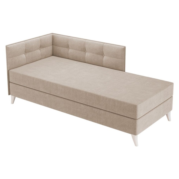 Pat o persoana Story, fix, tapitat stofa, 193 x 83 x 75 cm, Crem