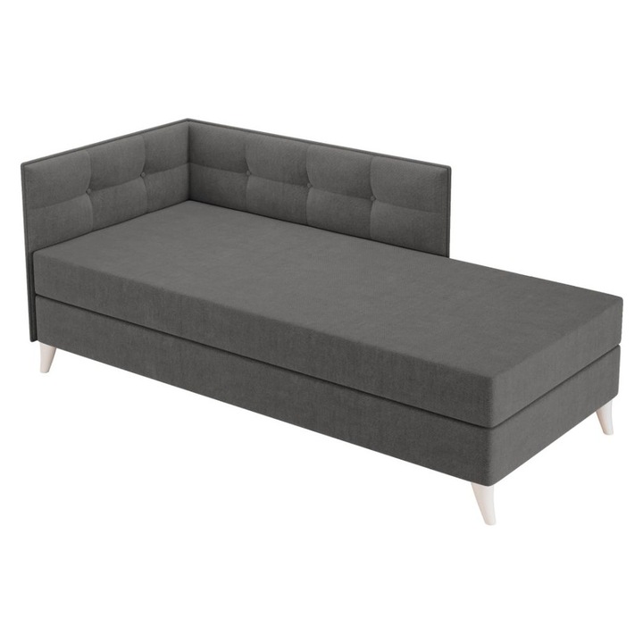 Pat o persoana Story, fix, tapitat stofa, 193 x 83 x 75 cm, Gri Deschis