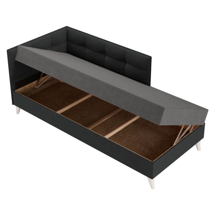 Pat o persoana Story, rabatabil, cu lada, tapitat stofa, 193 x 83 x 75 cm, Gri Deschis / Gri Antracit