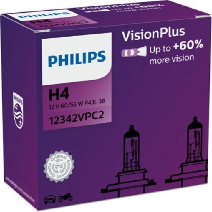 Комплект от 2 крушки H4 12V 60/55W, P43T-38 PHILIPS