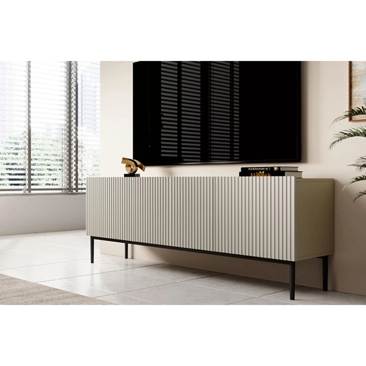 Comoda TV, Bogart, Nicole, Cu Sertar Si Picioare Metalice, 150 x 53 x 45 cm, PAL/MDF/HDF, Casmir/Negru