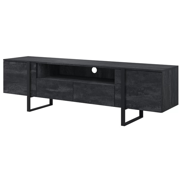 Comoda TV, Bogart, Verica, Cu Locas Si Sertare Pe Picioare Metalice, 200 x 57 x 45 cm, PAL/HDF, Negru