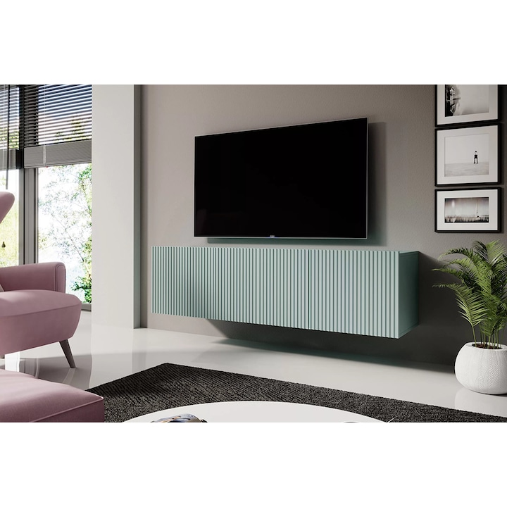 Comoda TV, Bogart, Nicole, Agatat Cu Sertar, 150 x 33 x 45 cm, MDF/HDF, Verde Deschis