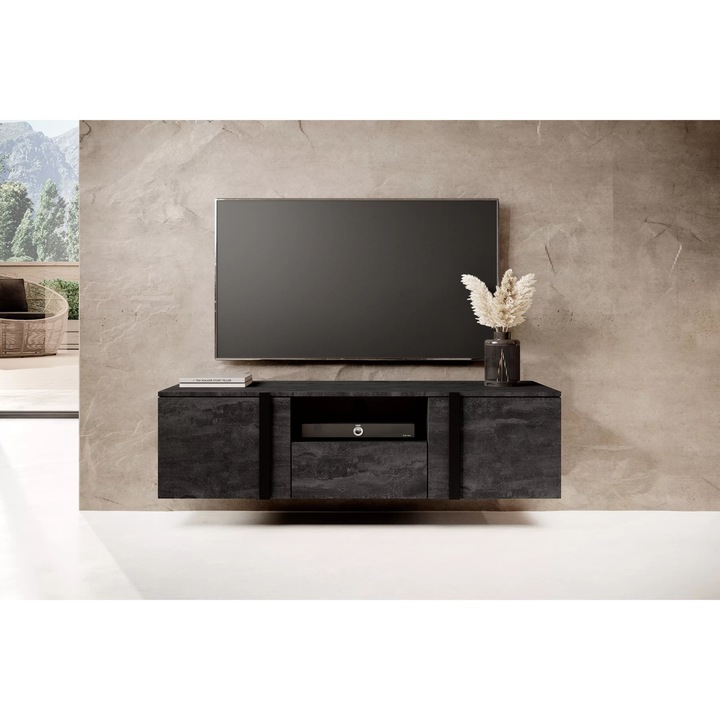 Comoda TV, Bogart, Verica, Agatat Cu Nisa Si Sertar, 150 x 40 x 45 cm, PAL/HDF, Negru