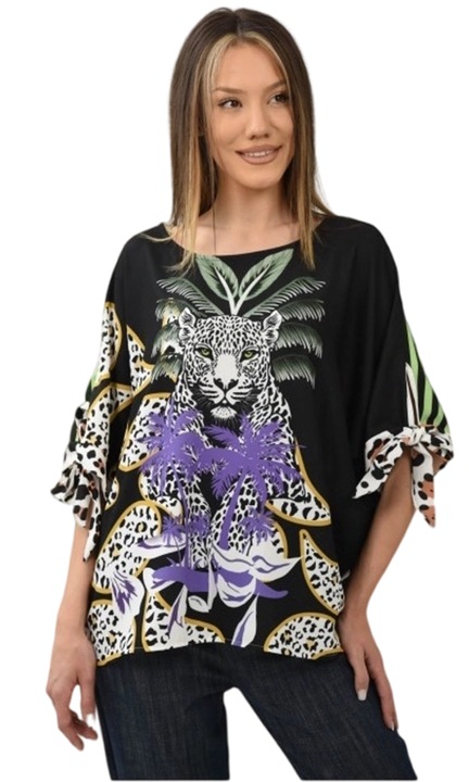 Bluza cu maneca scurta oversize jungle multicolora, Multicolor, One Size