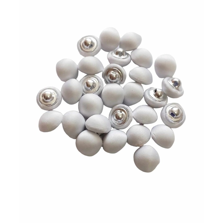 30 db-os menyasszonyi gomb készlet kerek lábbal, domború matt fehér szatén borítással 1 cm 16-os méret