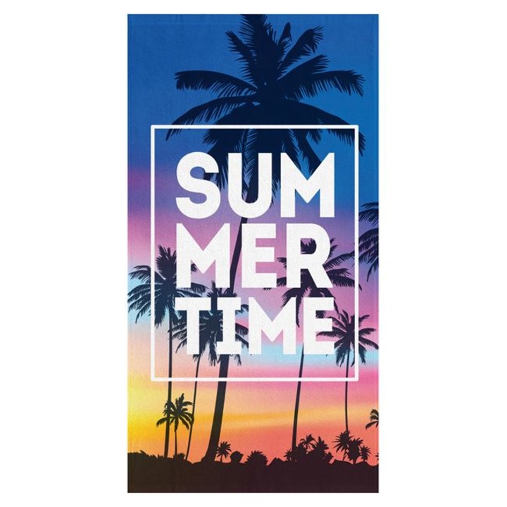 Prosop din bumbac pentru plaja Antbro®, model Summer Time, uscare rapida, multicolor, 70x140cm