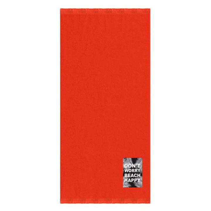 Prosop din bumbac pentru plaja Antbro®, model Don't Worry Beach Happy, uscare rapida, portocaliu, 90x170cm
