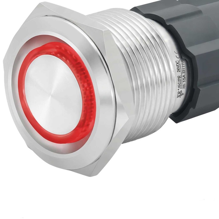 Метален бутон 22 мм с фиксатор, 220V-10A, червен светодиод, щепсел включен, ElectroAZ