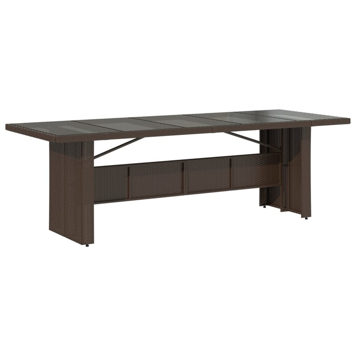 Градинска маса със стъклен плот vidaXL, Кафява, 240x90x75 см, Полиратан, 34.8 Kg