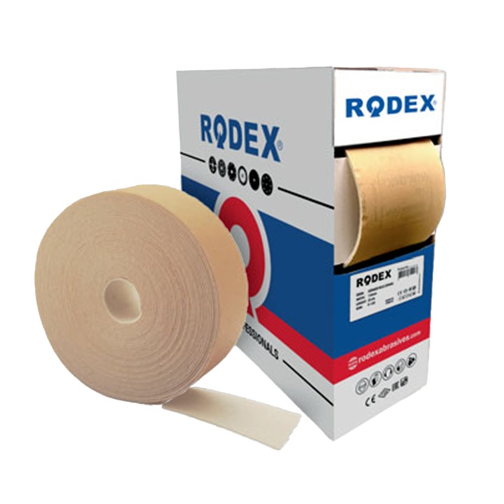 Rola De Slefuit Cu Buret Rodex, Oxid De Aluminiu, 115Mm X 25Mt, P180, Sablare Speciala De 4 Mm (Alox)