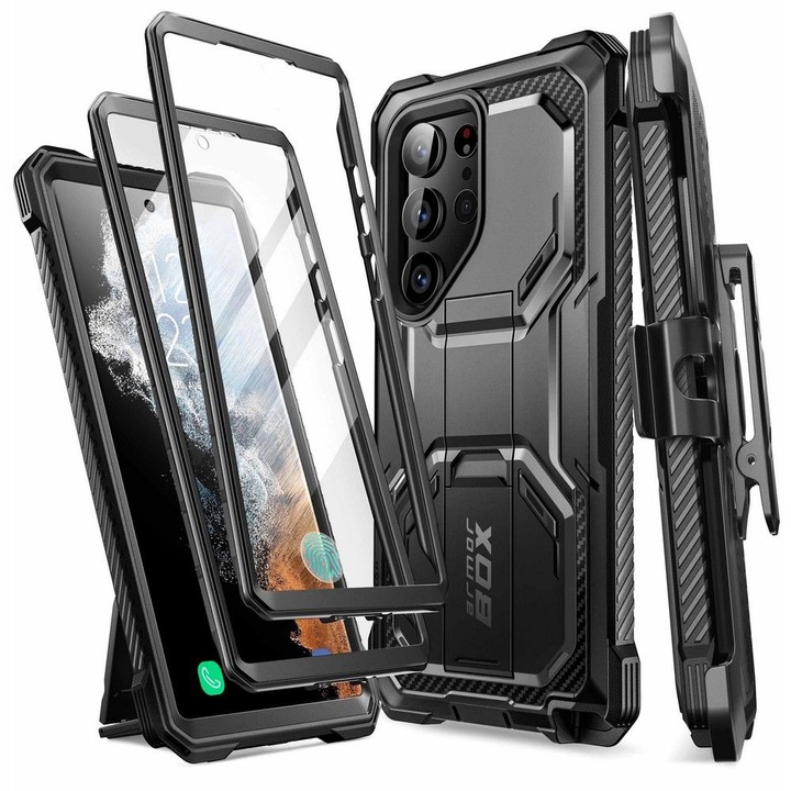 Husa Cu Grad Ridicat de Protectie pentru Samsung Galaxy S23 Ultra + Folie, AIR, Z23, Hard Plastic, I-Blason Armorbox, Z23, Hard Plastic, Intense Dark