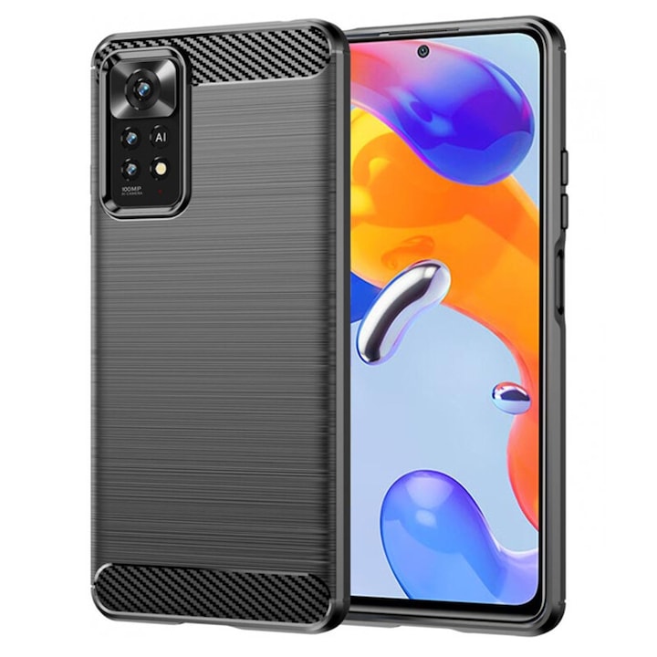 Защитен калъф Mat-Tech, Съвместим с Xiaomi Redmi Note 11 Pro 4G / Note 11 Pro 5G / Note 12 Pro 4G, Карбонова текстура, Матово покритие, Анти-шок, Против пръстови отпечатъци, Удароустойчивост, Черен