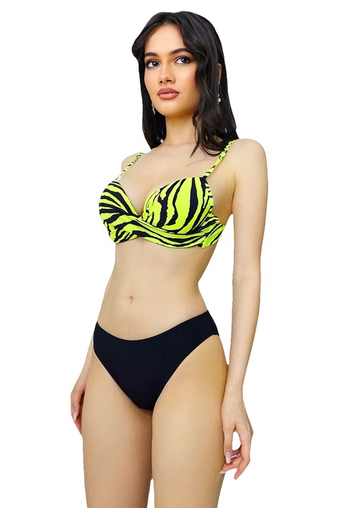 Costum de baie 3 piese Nataly, cu doua tipuri slip, Galben