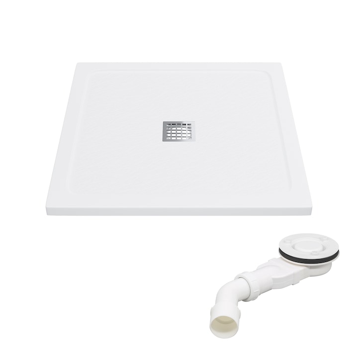 Cadita de dus, Antiderapante, Cu sifon, Scurgere rapida, 90x90 cm
