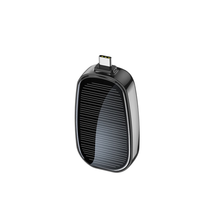 Mini PowerBank Solar, BRIZZ™, 1200 mAh, Incarcare duala, USB-C, negru
