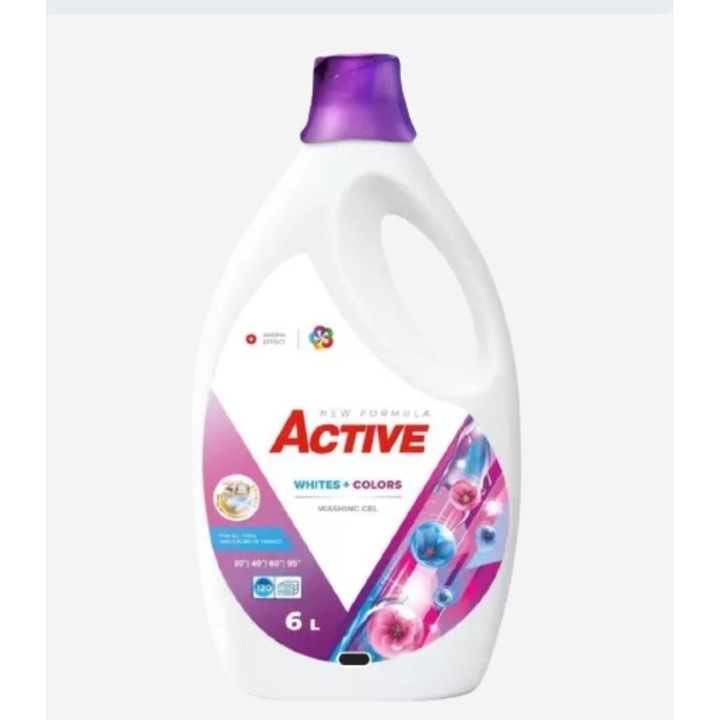 Active folyékony mosógél, Fehér és Színes, 120 mosás, 6L