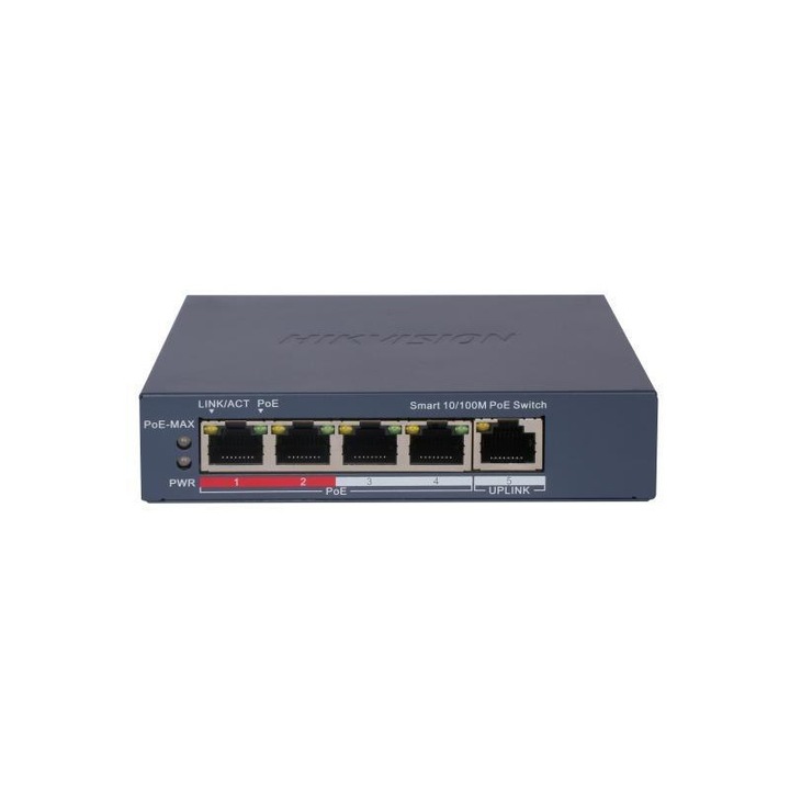 Комутатор Hikvision DS-3E1105P-EI/M, 4 порта, PoE, Fast Ethernet сив