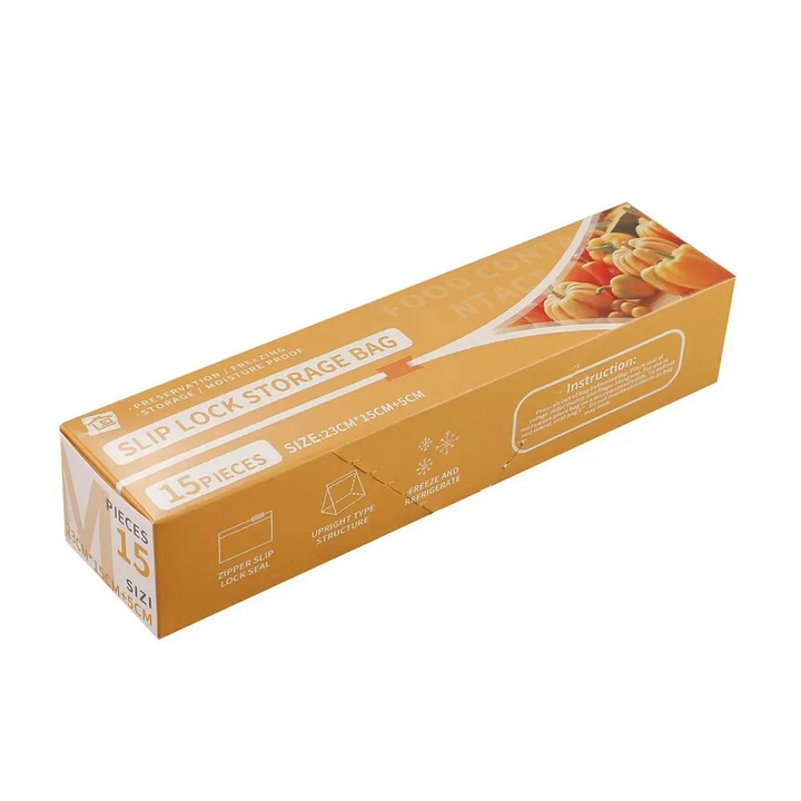 15 db cipzáras zacskó készlet, WTO®, élelmiszerekhez, 1200 ml, átlátszó, 23 x 15 x 5 cm