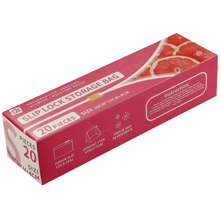20 db cipzáras zacskó készlet, WTO®, élelmiszerekhez, 600 ml, átlátszó, 20 x 10 x 4 cm