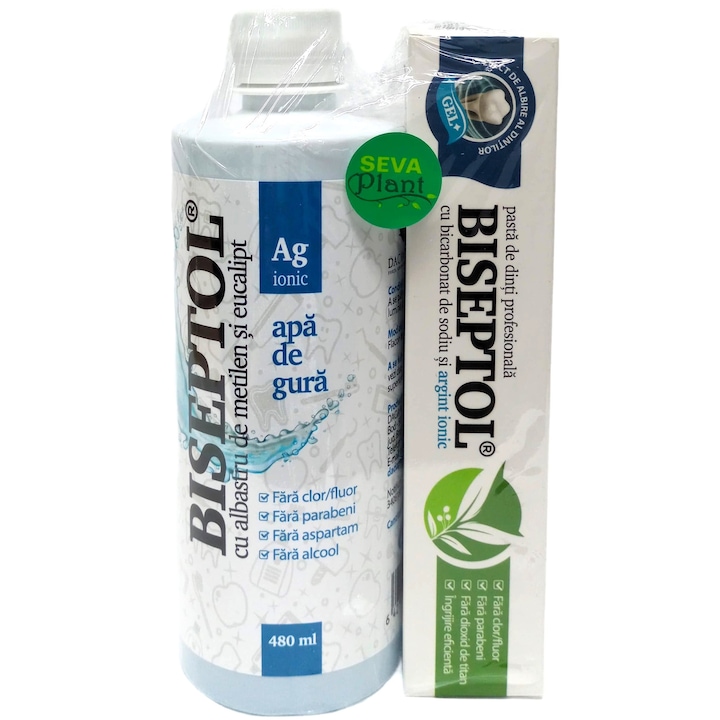 Kit BiSeptol pentru igiena orala si ingrijire dinti (Apa gura 480ml + Pasta dinti 75ml), 555ml, Seva Plant