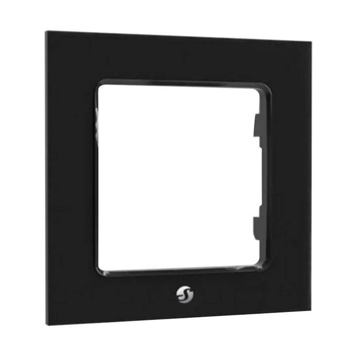 Rama pentru intrerupator Shelly Wall Frame 1, neagra, pentru montaj individual, design compact, finisaj negru, accesoriu pentru integrarea dispozitivelor Shelly in perete