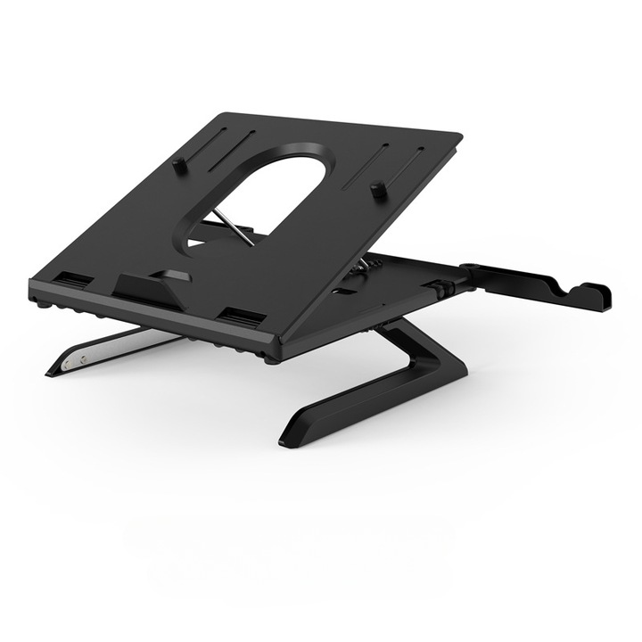 Stand pentru laptop Tronsmart AP9001-B ergonomic si portabil care asigura o ventilare eficienta si un unghi de inclinare reglabil, compatibil cu MacBook Air, Pro sau Microsoft Surface cu dimensiuni pana in 15,6 inch, dimensiuni 28x28x22.5 cm, negru
