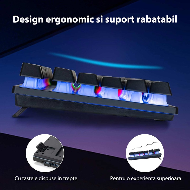 Механична клавиатура за игри, RGB Dytimeem, E310, Черен