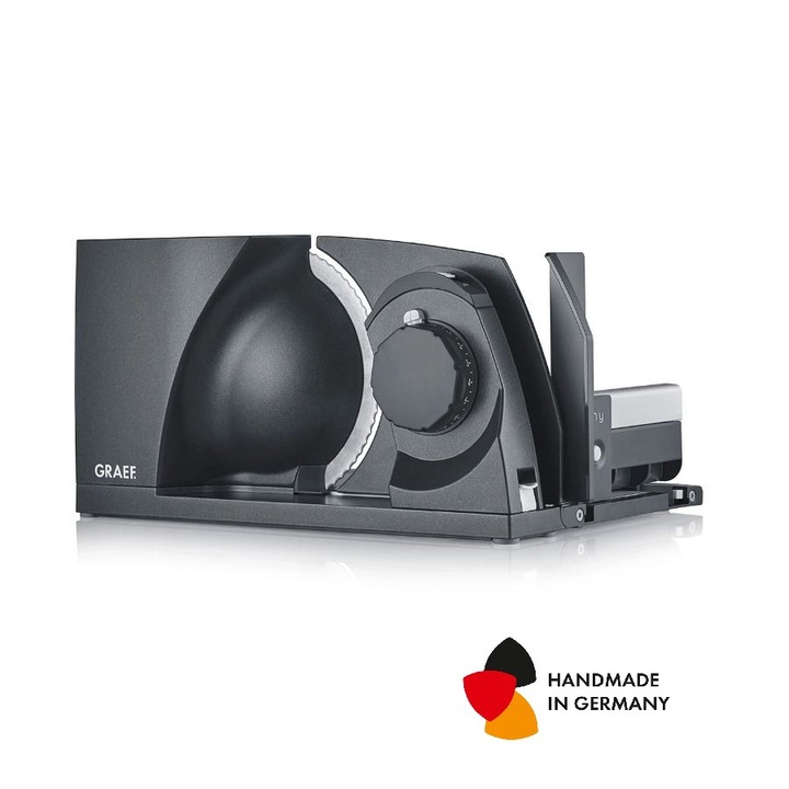 Feliator electric pliabil Graef, MYtiny, lama zimtata Ø170 mm, grosime reglabila 0-15 mm, multifunctional, functie Quick-action, childlock, motor puternic, design compact, silentios, carcasa metal, usor de curatat, antracit