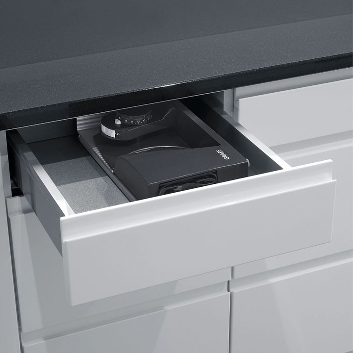 Сгъваема електрическа резачка Graef, MYtiny, назъбено острие Ø170 mm, регулируема дебелина 0-15 mm, мултифункционална, функция за бързо действие, заключване за деца, мощен мотор, компактен дизайн, безшумен, метален корпус, лесен за почистване, антрацит