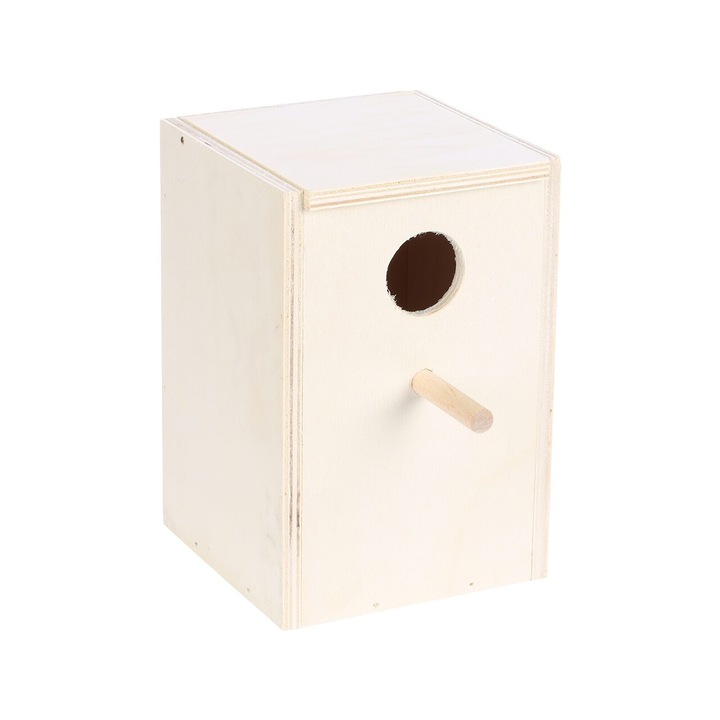 Cuib pentru pasari exotice, FLAMINGO, din lemn, papagali, 11 x 10.5 x 16 cm