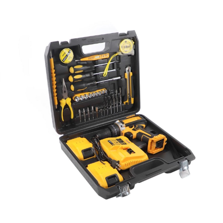 Комплект бормашина, самонарезни, преносими с 30 аксесоара, 2 батерии 36 V, включена транспортна кутия, черно-жълто